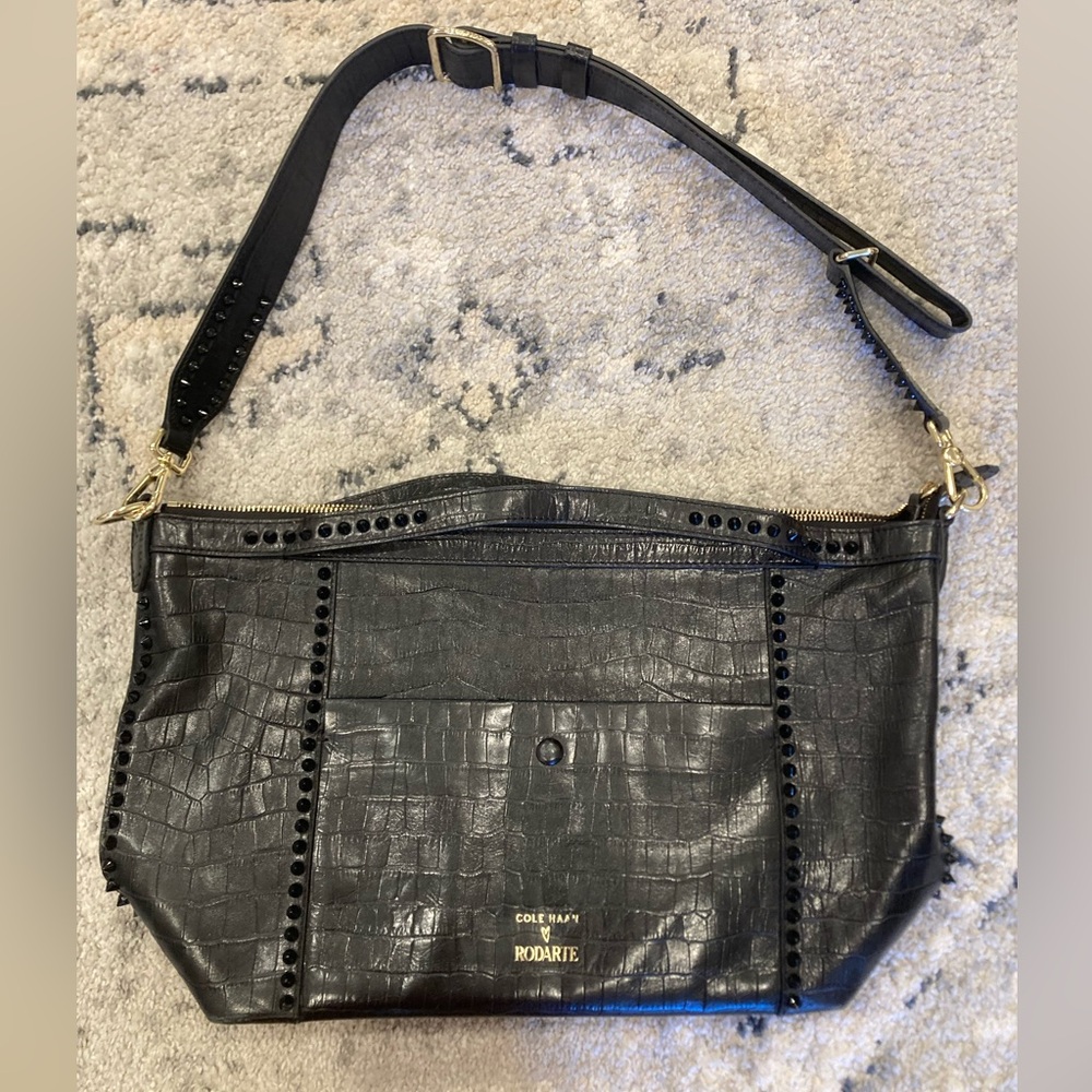 Cole Haan Black Croc-Embossed Leather Tote